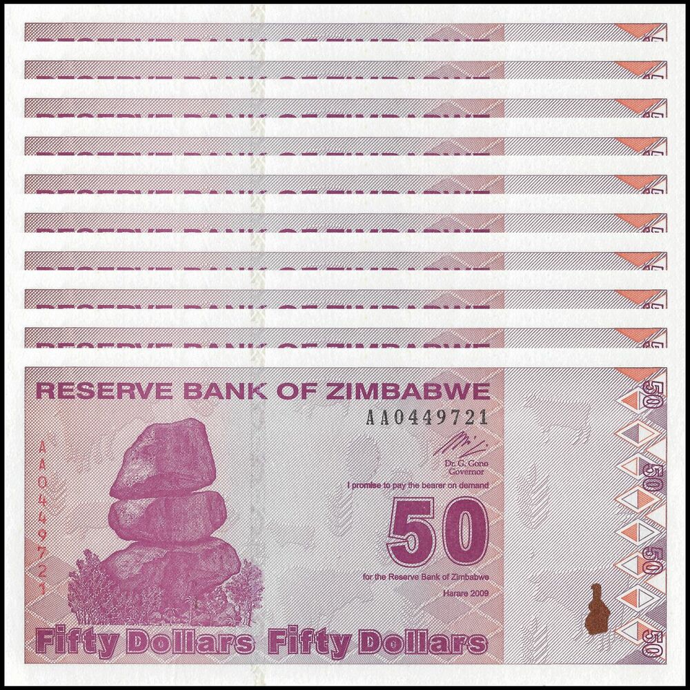 Zimbabwe - 50 Dollars 2009 - Pick- 96 / B187 - Set 10 PCS