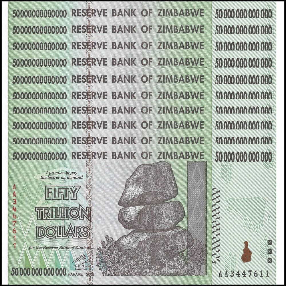 Zimbabwe - 50 Trillion Dollars 2008 - Pick- 90 / B181 - Set 10 PCS