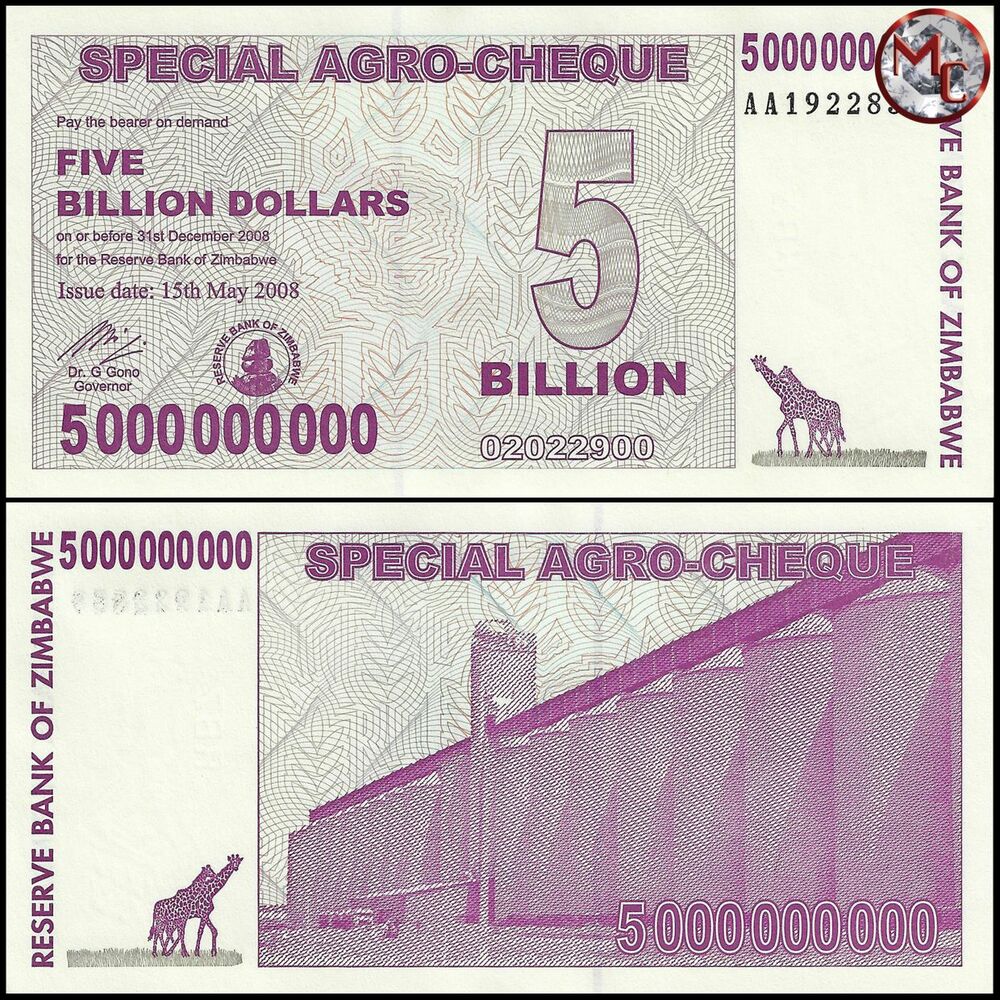 Zimbabwe - 5 Billion Dollars 2008 - Pick- 61 / B152 - Brick 1000 PCS - USED (F,VF,XF) - Brick 1000 PCS