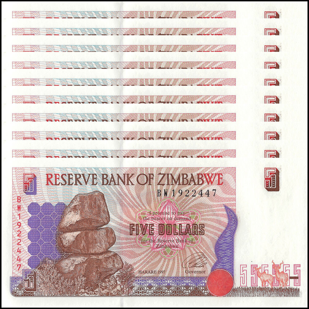 Zimbabwe - 5 Dollars 1997 - Pick- 5b / B105b - Set 10 PCS