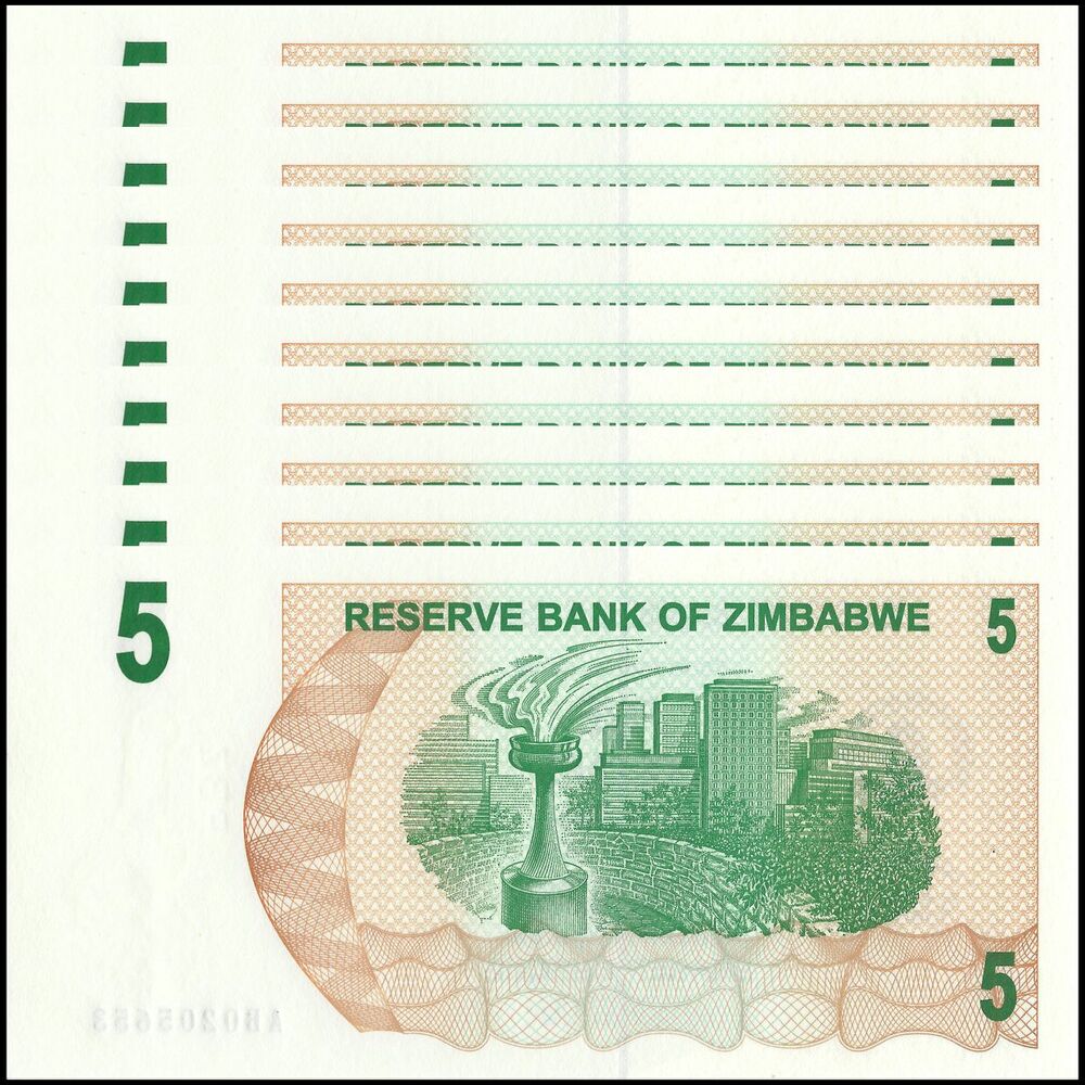 Zimbabwe - 5 Dollars 2006 - Pick- 38 / B129 - Set 10 PCS