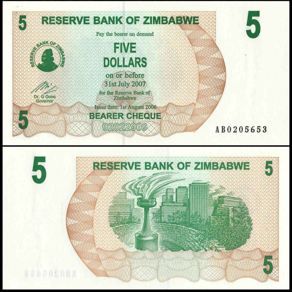 Zimbabwe - 5 Dollars 2006 - Pick- 38 / B129 - Set 10 PCS