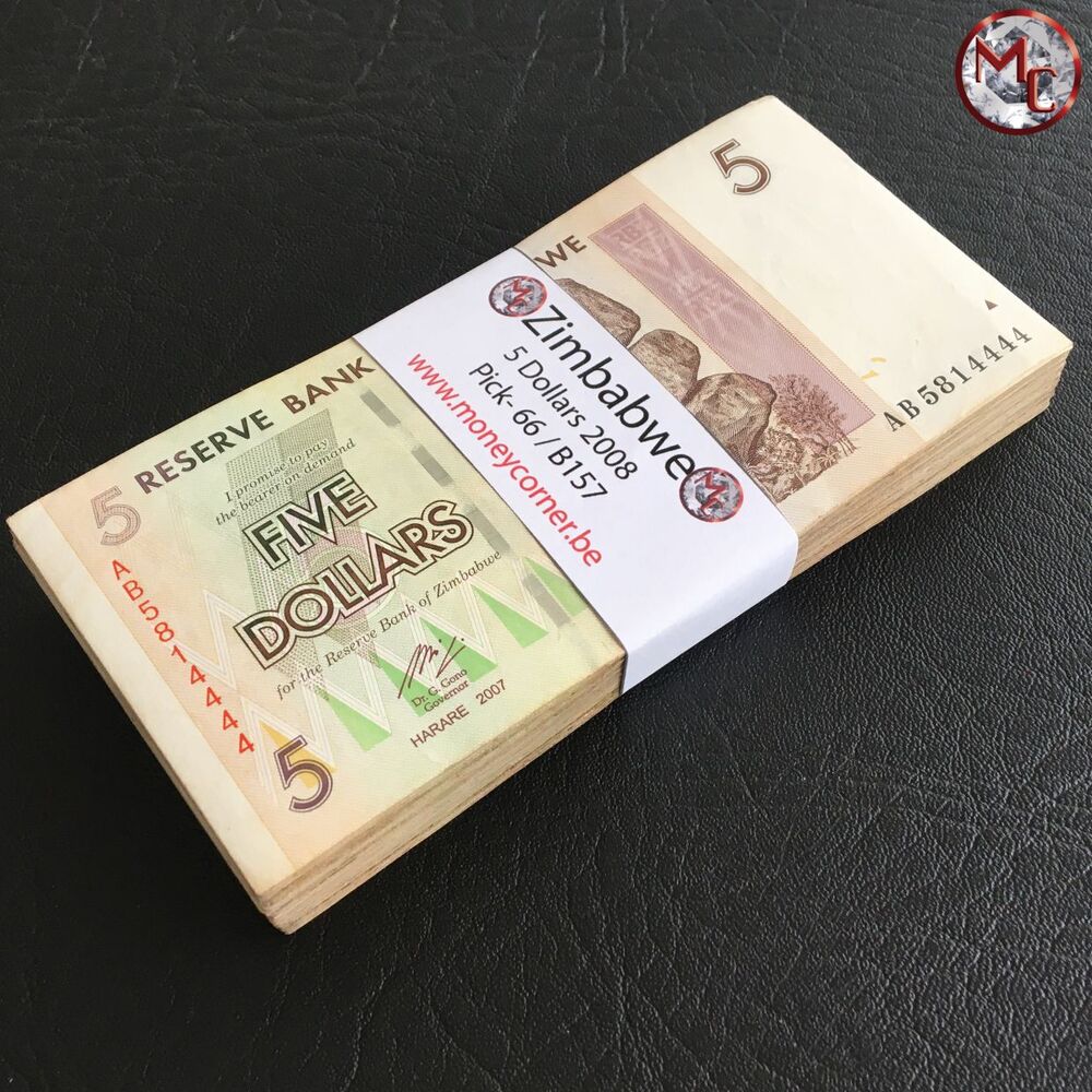 Zimbabwe - 5 Dollars 2008 - Pick- 66 / B157 - Brick 1000 PCS - USED (F,VF,XF) - Brick 1000 PCS