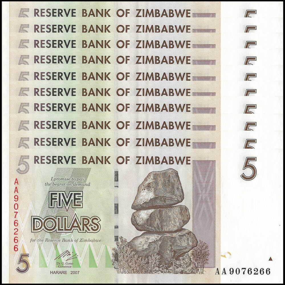 Zimbabwe - 5 Dollars 2007 - Pick- 66 / B157 - Set 10 PCS