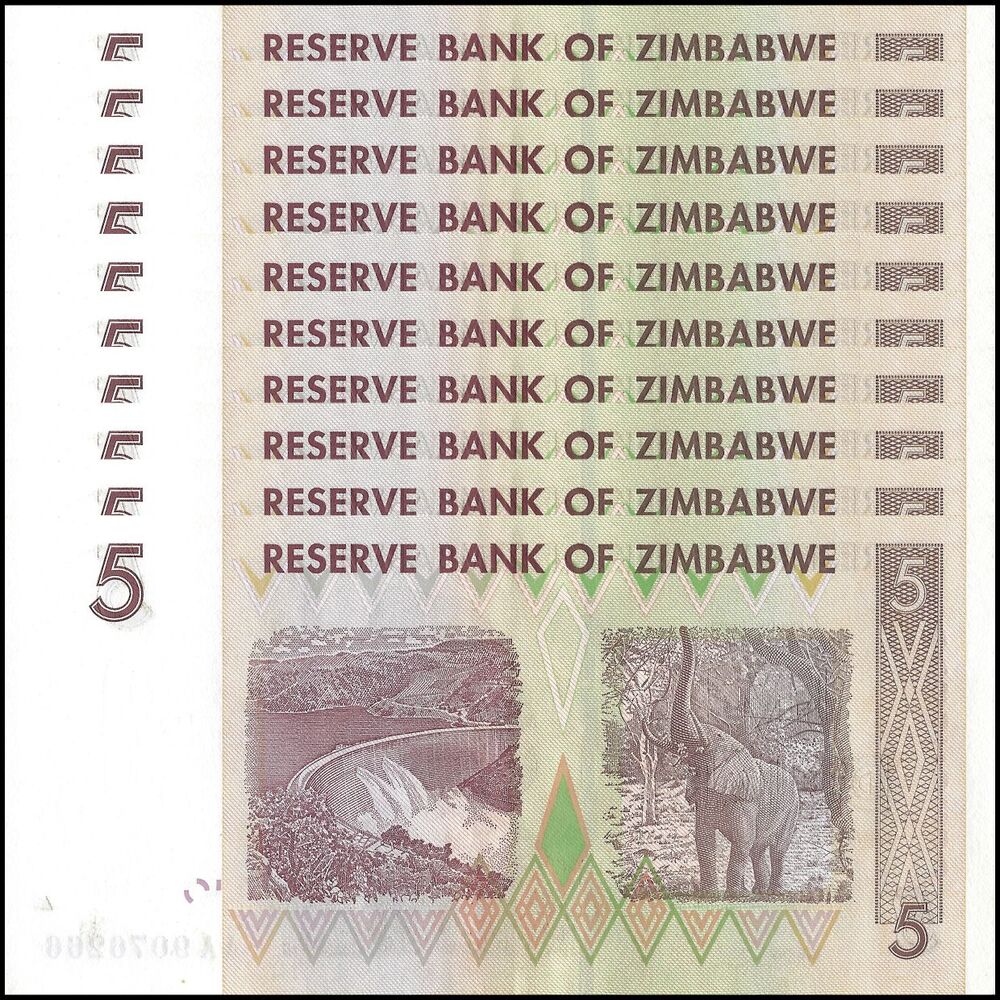Zimbabwe - 5 Dollars 2007 - Pick- 66 / B157 - Set 10 PCS