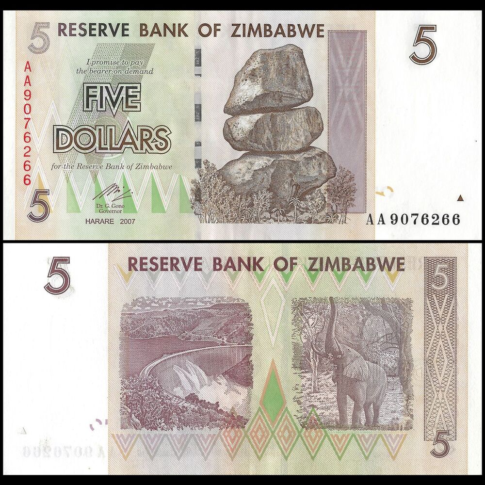 Zimbabwe - 5 Dollars 2007 - Pick- 66 / B157 - Set 10 PCS