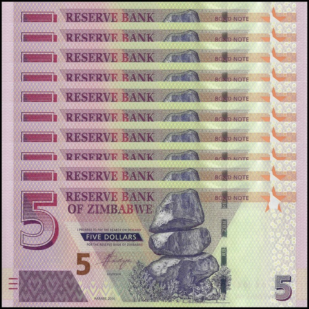 Zimbabwe - 5 Dollars 2016 - Pick- 100 / B191 - Set 10 PCS