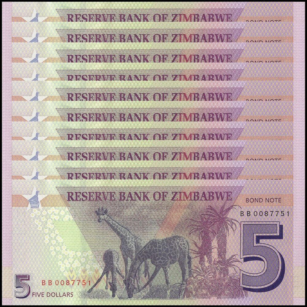 Zimbabwe - 5 Dollars 2016 - Pick- 100 / B191 - Set 10 PCS