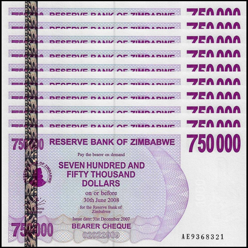 Zimbabwe - 750.000 Dollars 2007 - Pick- 52 / B143 - Set 10 PCS